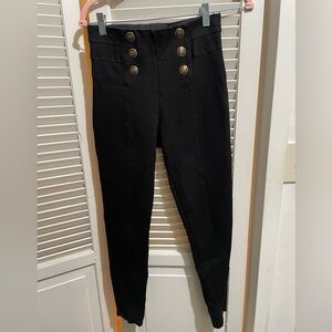 Zara Black High-Waisted Leggings with Gold Buttons